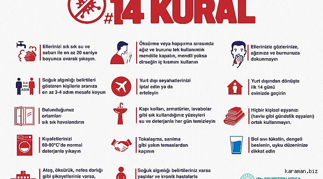 Sağlık Bakanlığı Tarafından Yeni Koronavirüs Riskine Karşı 14 Kural