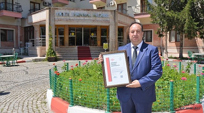 Kütahya Emet Termal Resort&Spa Otel'e "Güvenli Turizm Sertifikası"
