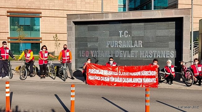 Pursaklar'da sağlık çalışanlarına destek için bisiklet turu düzenlendi