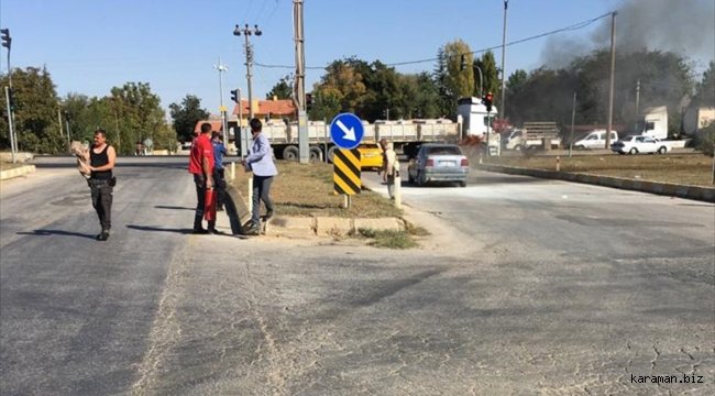 Konya'da yanan otomobilin sürücüsünü benzin istasyonu çalışanı kurtardı