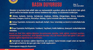 Ordu'da eğitime kar engeli