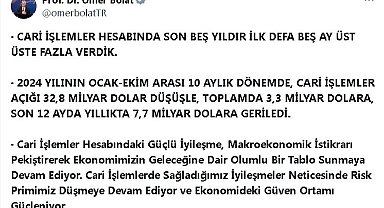 Bakan Bolat: Cari işlemler hesabı 5 yıldır ilk kez 5 ay üst üste fazla verdi