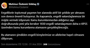 Bakan Göktaş: EKPSS ile 1830 engelli vatandaşımızın atamasını gerçekleştireceğiz