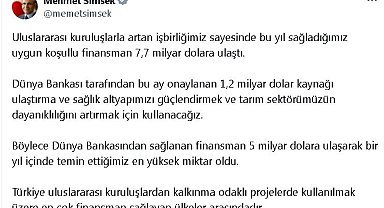 Bakan Şimşek: Bu yıl sağladığımız uygun koşullu finansman 7,7 milyar dolara ulaştı