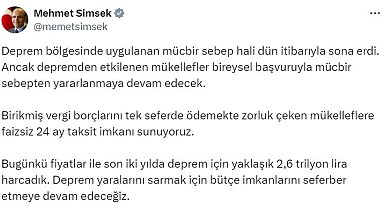 Bakan Şimşek: Son iki yılda deprem için yaklaşık 2,6 trilyon lira harcadık