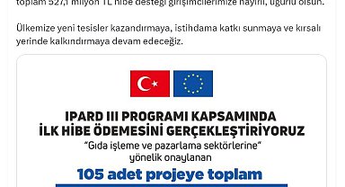 Bakanlıktan 105 projeye toplam 527,1 milyon TL hibe