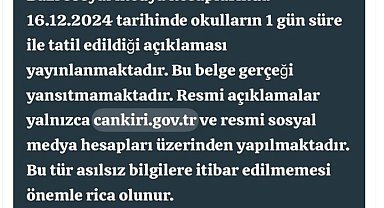 Çankırı Valiliğinden okulların tatil olduğu iddialarına yalanlama