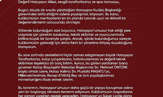 Hatayspor Başkanı Levent Mıstıkoğlu istifa etti