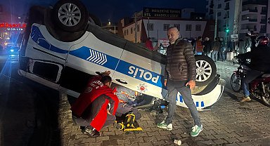 Mersin'de otomobille çarpışan polis aracı ters döndü: 1 yaralı
