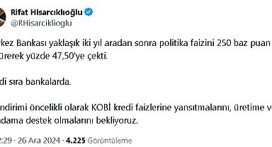 TOBB Başkanı Hisarcıklıoğlu: Faiz indirimi sırası bankalarda