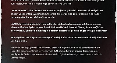 Trabzonspor'dan TFF ve MHK'ye tepki: TFF ve MHK yok hükmündedir