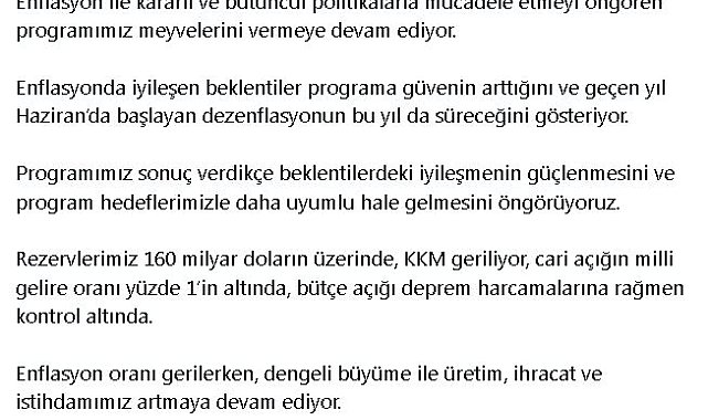 Cumhurbaşkanı Yardımcısı Yılmaz: Enflasyonda iyileşen beklentiler programa güvenin arttığını gösteriyor