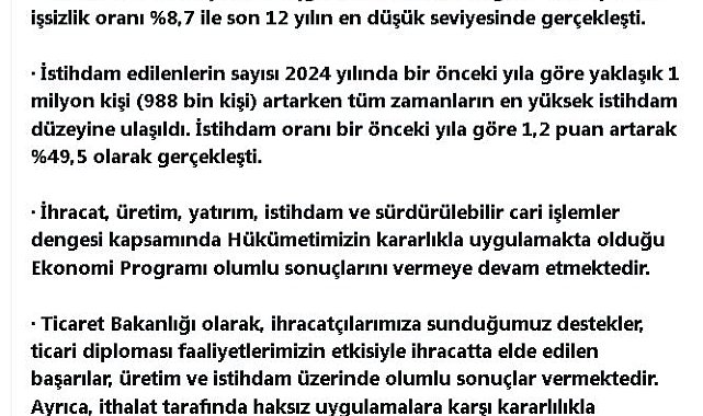 Bakan Bolat: Ekonomi programı olumlu sonuçlarını vermeye devam etmektedir