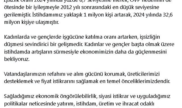 Cevdet Yılmaz: İstihdam artışı ile ekonomimiz daha güçlenecek