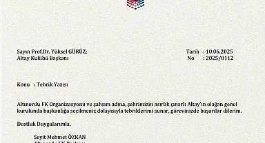 Altınordu Başkanı Özkan'dan Altay Başkanı Gürüz'e tebrik mesajı