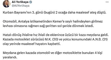 Bakan Yerlikaya: Kurban Bayramı'nın 3'üncü gününde 2 ocağa daha ateş düştü