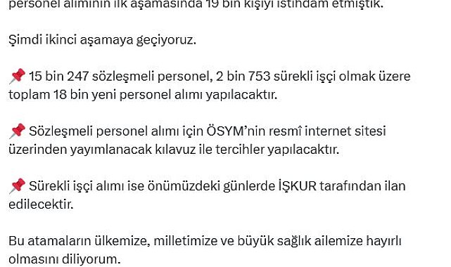 Sağlık Bakanlığı'na 18 bin personel alınacak
