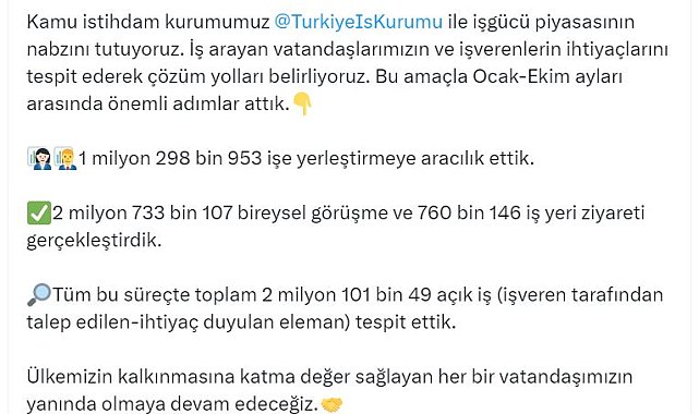 Bakan Işıkhan: 1 milyon 298 bin 953 işe yerleştirmeye aracılık ettik