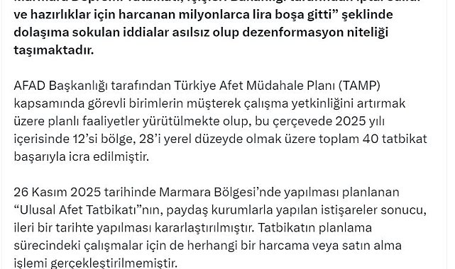 DMM: Ulusal Afet Tatbikatı'nın ileri bir tarihte yapılması kararlaştırıldı