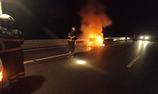 Tokat'ta seyir halindeki motosiklet alev aldı