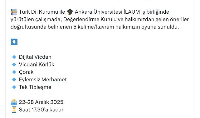 'Yılın kelimesi' önerileri halk oylamasına açıldı