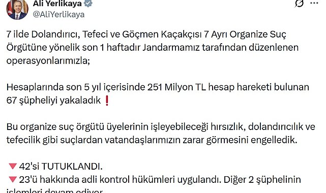 7 ilde organize suç örgütü operasyonu: 42 tutuklama