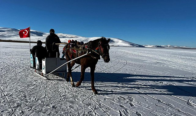 Çıldır Gölü'nde bir tarafta atlı kızak, bir tarafta buz pateni