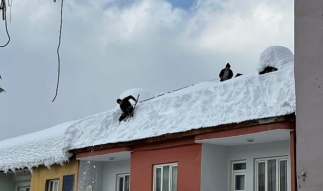 Beytüşşebap'ta çatılarda biriken karlar temizleniyor