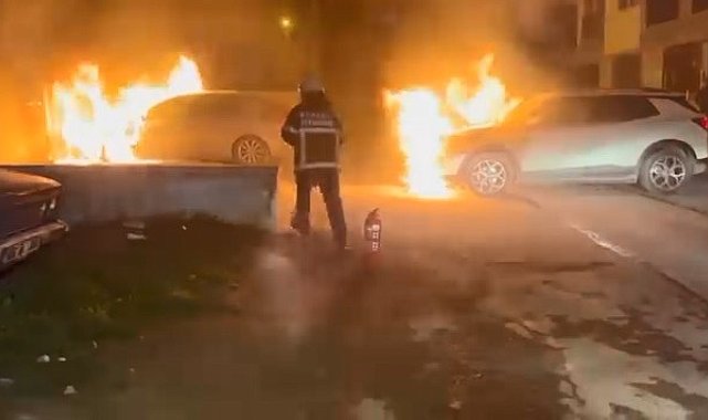 Park halindeki otomobil ve cip alev alev yandı