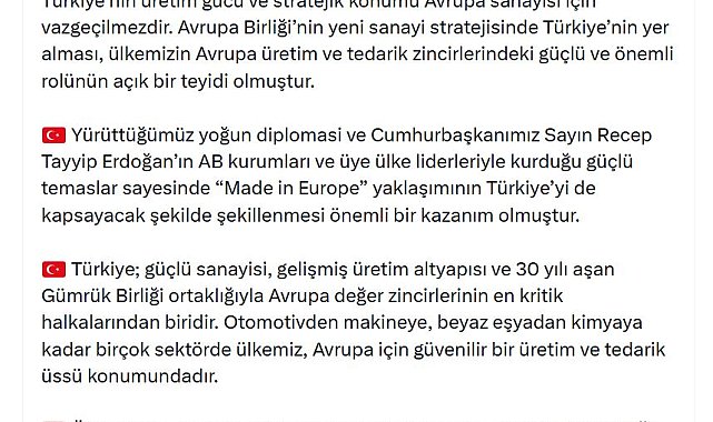 Bakan Bolat: 'Made in Europe' yaklaşımı önemli bir kazanım oldu
