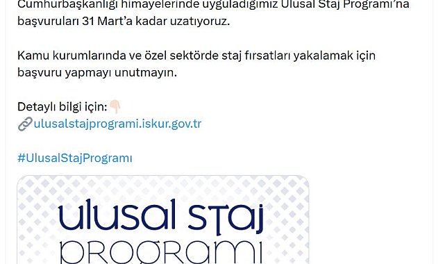 Bakan Işıkhan: Ulusal Staj Programı başvurularını 31 Mart'a kadar uzatıyoruz