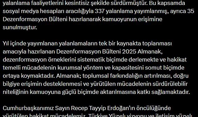 İletişim Başkanı Duran: 2025 yılı boyunca 337 yalanlama yayımlandı, 35 bülten hazırlandı