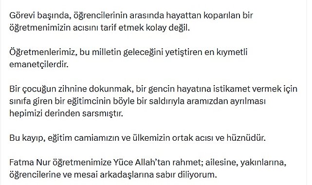 İstanbul- Bakan Tekin'den Çekmeköy'de öldürülen öğretmen için taziye mesajı