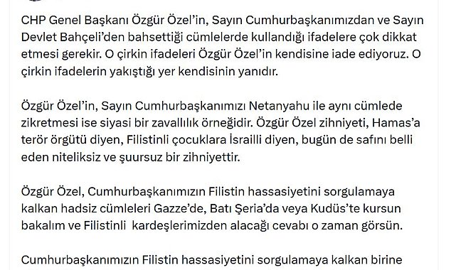 AK Parti'li Çelik: Özgür Özel zihniyeti, niteliksiz ve şuursuz bir zihniyettir
