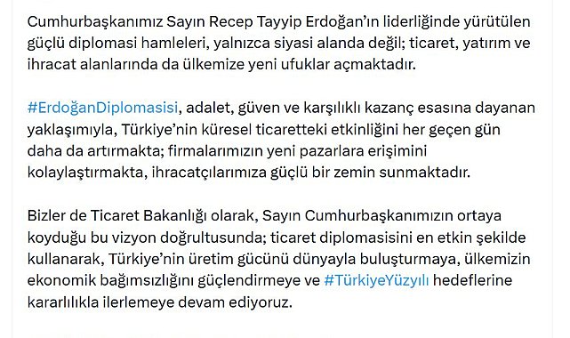 Bakan Bolat: Erdoğan diplomasisi, ihracatçılarımıza güçlü bir zemin sunuyor