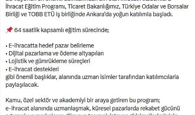 İhracat Akademisi E-İhracat Eğitim Programı başladı