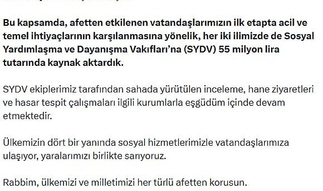 Bakan Göktaş: Gaziantep ve Şanlıurfa'daki sel felaketine ilişkin 55 milyon lira kaynak aktardık