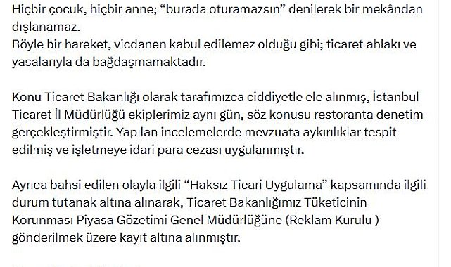 Bakanlıktan zincir restoranda ayrımcılık iddiasına idari para cezası