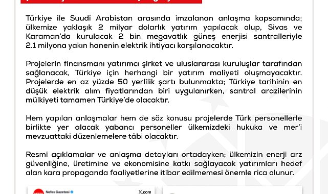 DMM: 'Suudi Arabistan ile yapılan enerji santral anlaşmasının Türkiye lehine hiçbir maddesi bulunmadığı' iddiası dezenformasyon