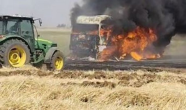 Anız yangınında alevler TIR'a sıçradı; o anlar kamerada