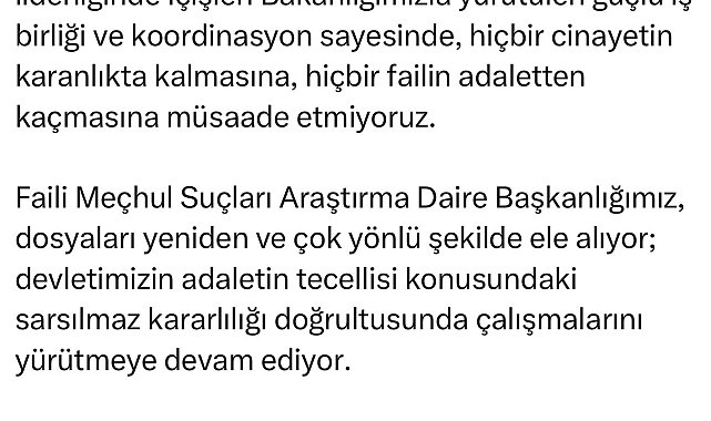 Bakan Gürlek: 2021 yılında işlenen Mehmet Şirin Çelik cinayeti aydınlatıldı
