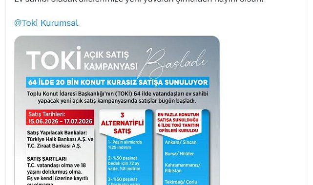 Bakan Kurum: 20 bin TOKİ konutunu, kurasız satışa sunuyoruz