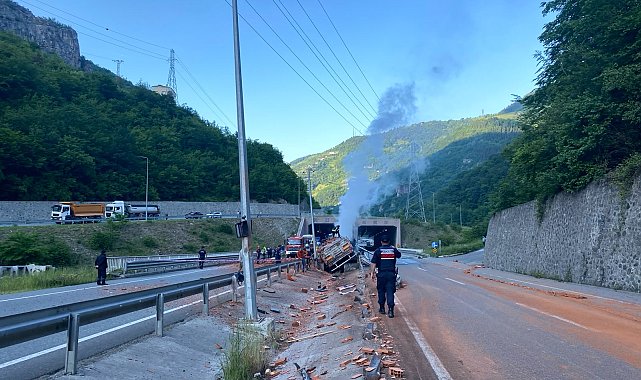 Bariyerlere çarpan kamyon yandı: 1 ölü