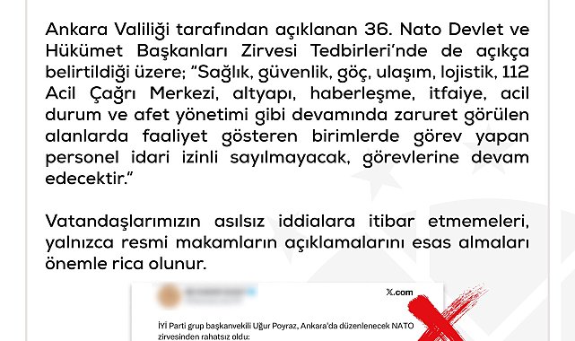 DMM: 'Ankara'da NATO Zirvesi süresince sağlık görevlilerinin idari izinli olacağına' dair iddialar doğru değildir