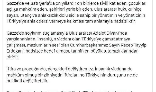 İletişim Başkanı Duran: Gazze'de sivilleri katleden yönetimin Türkiye'ye ahlak dersi vermeye kalkması hadsizliktir