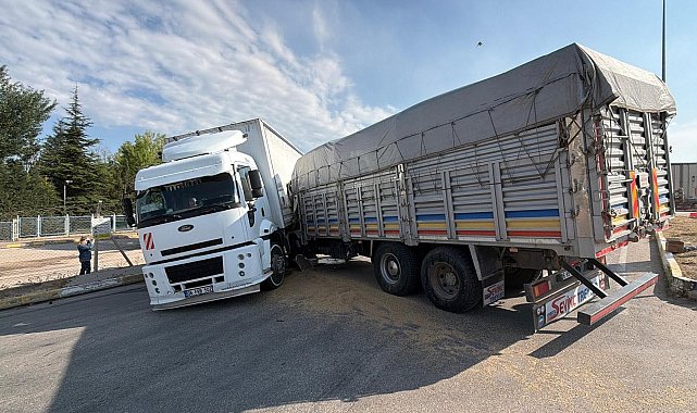 Kavşakta kamyonlar çarpıştı; kabinde sıkışan sürücü kurtarıldı