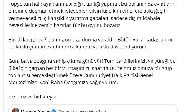 Kılıçdaroğlu: Tüm partililerimizi, grup toplantısı için CHP Genel Merkezimize çağırıyorum
