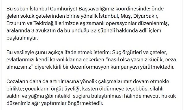 Sokak çetesine operasyon; 32 şüpheli hakkında adli işlem