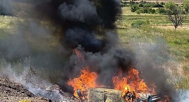 Takla atıp ters dönerek alev alan otomobildeki 5 kişi yaralandı
