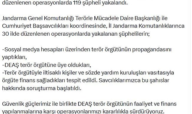 30 ilde DEAŞ'a operasyon; 119 şüpheli yakalandı